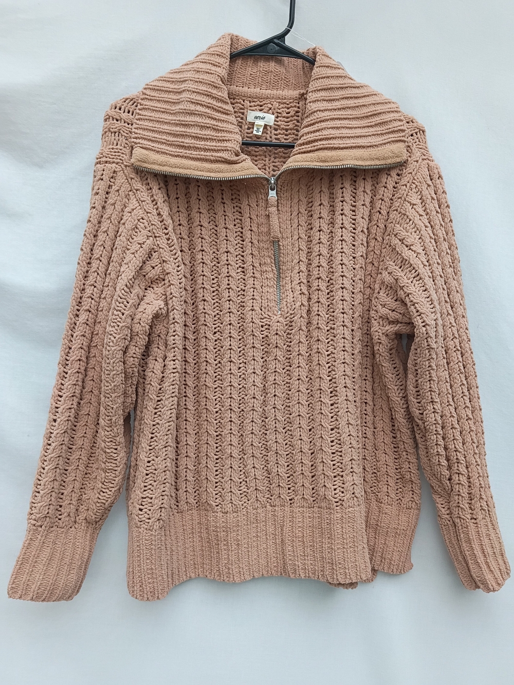 aerie Cable Knit Half-Zip Pullover - Tan Camel Color- Plush Cozy Y2K